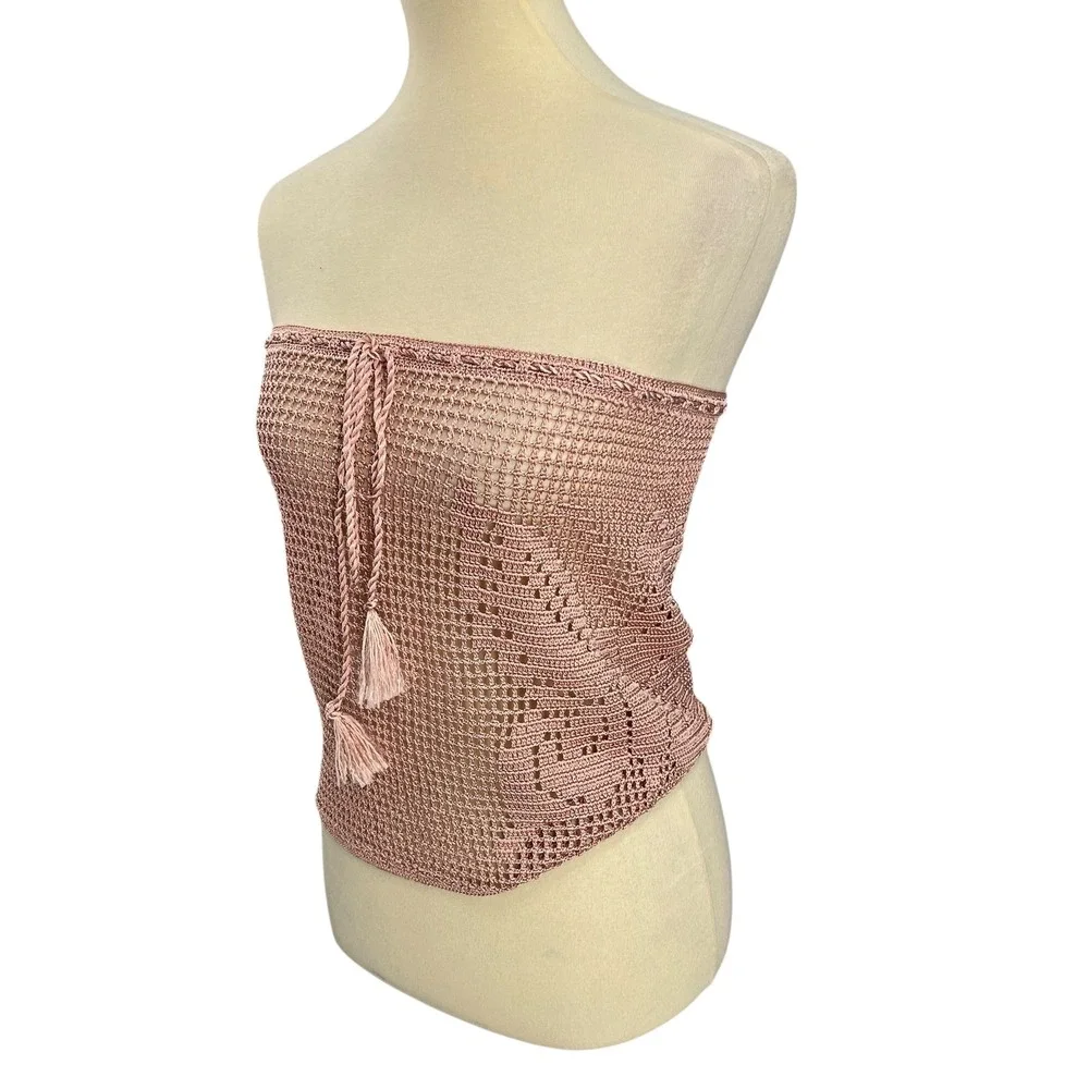 For My Beachy‎ Side x Emily in Paris Crochet Tube Top Pink Sheer M/L New - Picture 2 of 5